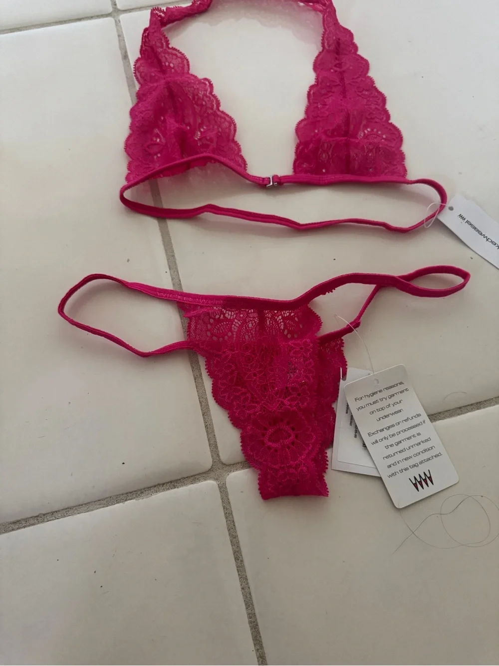 Lace Halter Bralette & Thong Set in hot pink wicked weasel